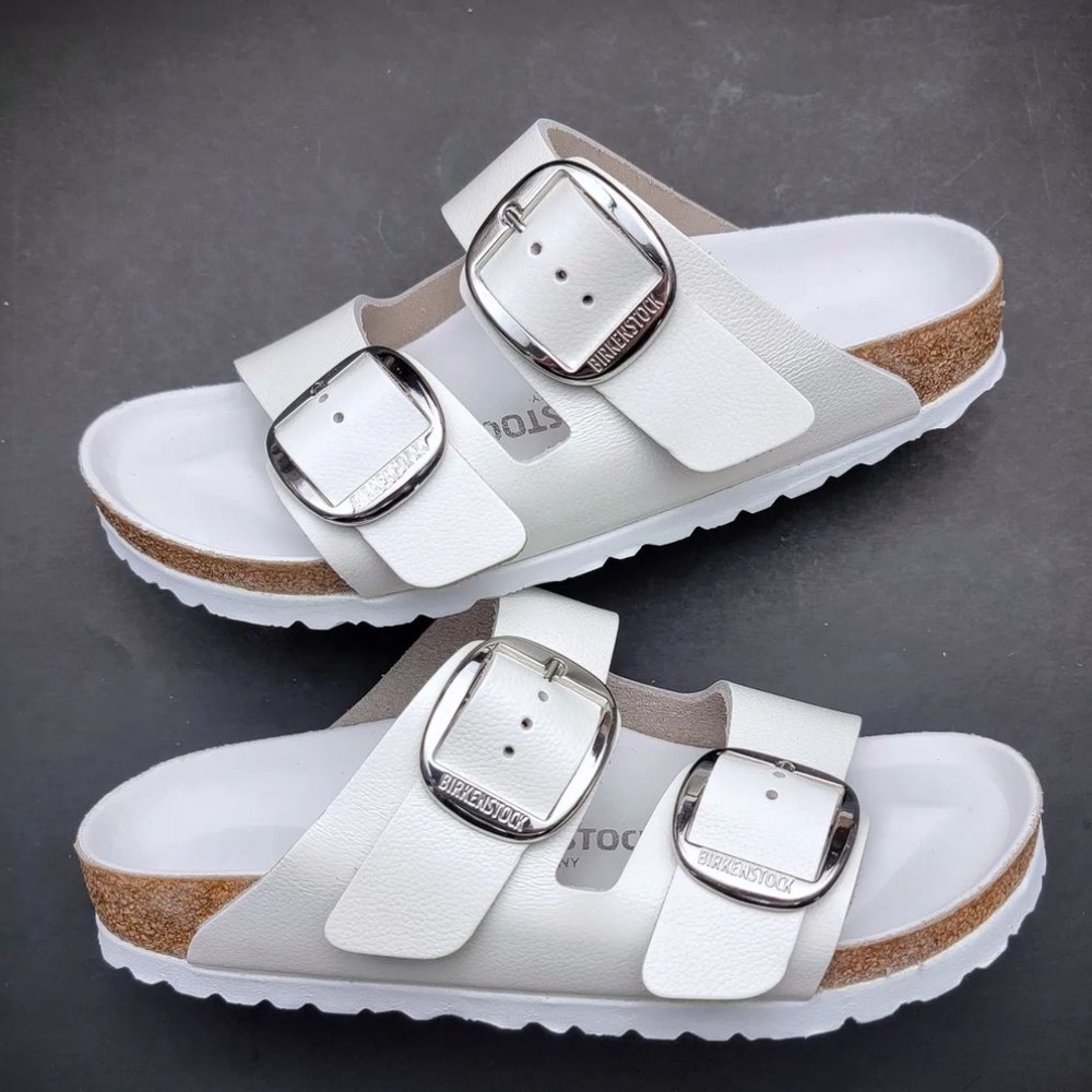 BIRKENSTOCK Arizona Big Buckle white Leather size 41 US 10-10.5 gently used - Picture 2 of 15